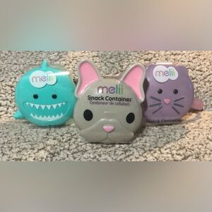 Melii Snack Container Small BullDog, Kitten & Shark Design 7.840z - Set of 2